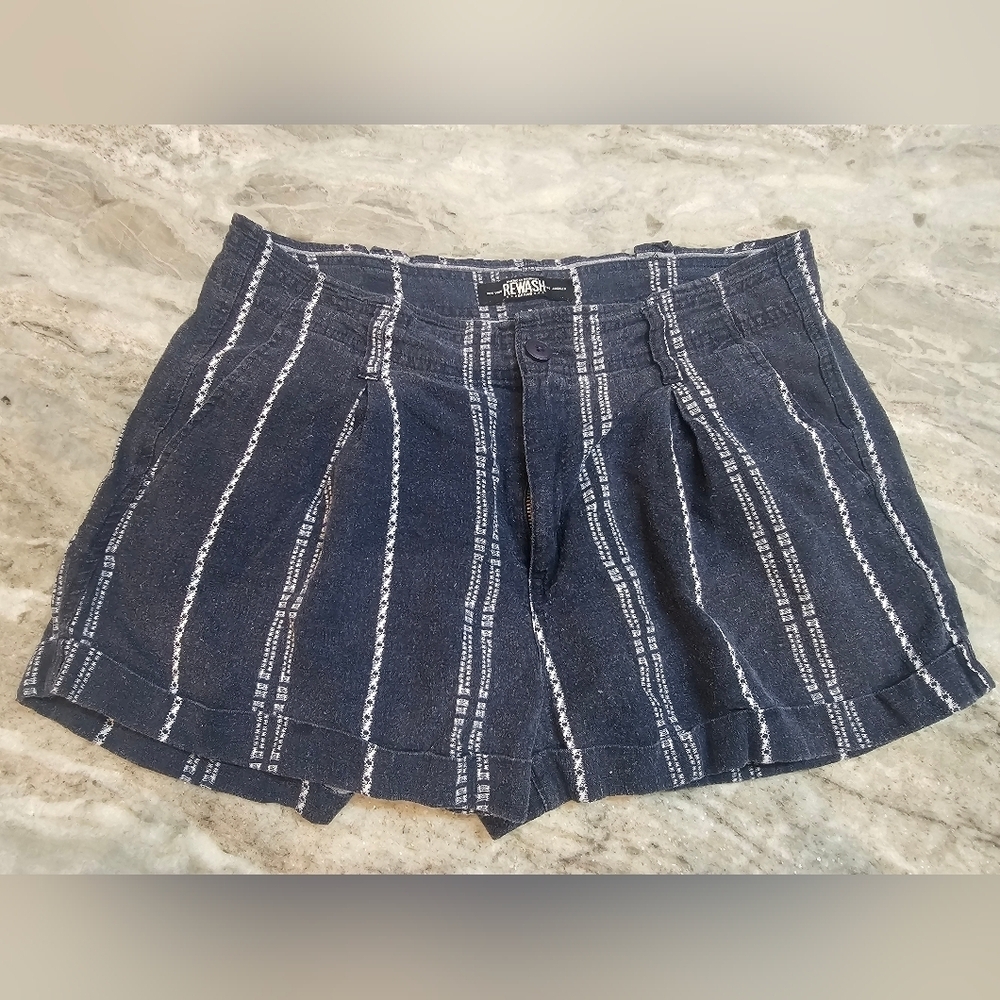 Rewash Navy Linen Blend Striped Shorts Size 29 | Casual Lightweight Summer Short